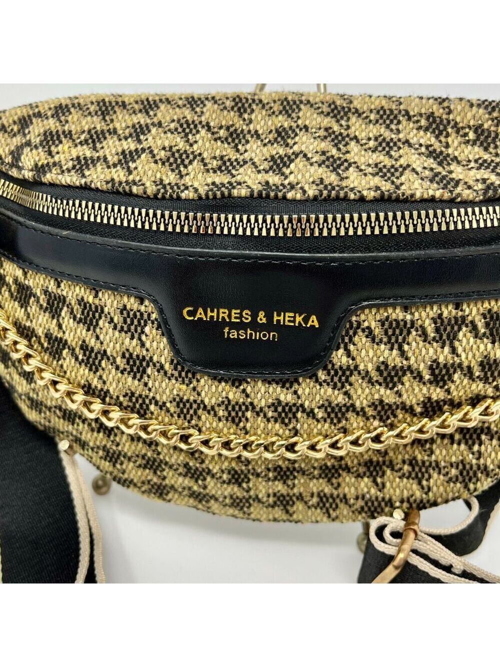 Cahres & Heka  Designer Crossbody Houndstooth Print Canvas Bag - Picture 12 of 14